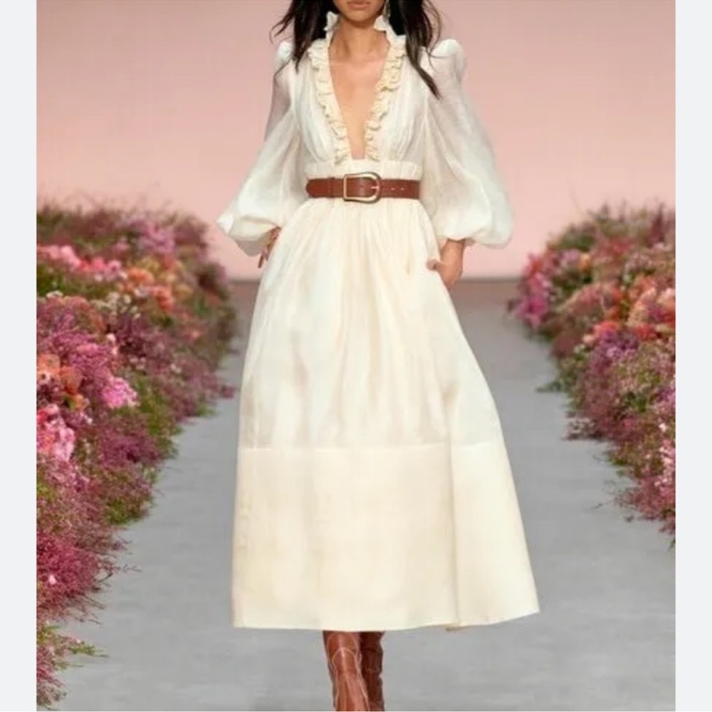 Zimmermann Wild Botanical Ruffled Linen and Silk Dress